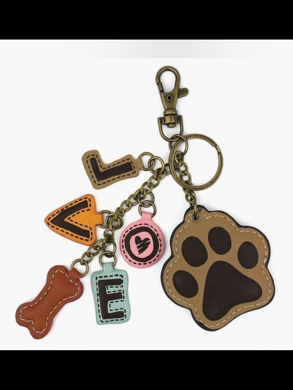 Chala Black & White Paw Print Keychain with Colorful Letter Tags - Picture 3 of 3